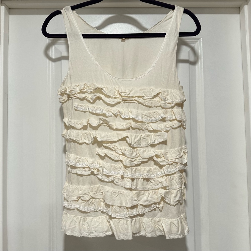 J.Crew Cream Ivory Ruffle Tiered Sequin Sleeveless Tank Top Cami Size Small